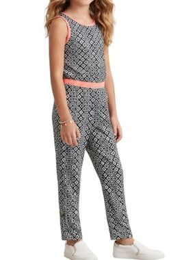 ZUNIE Geo Print Jumpsuit Back Bow Balletcore Black Pink 10Y